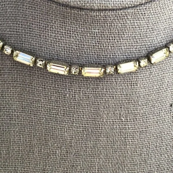 Vintage Weiss Signed Baguette Radiant Crystal Rhinestone Chain Necklace - Picture 3 of 10